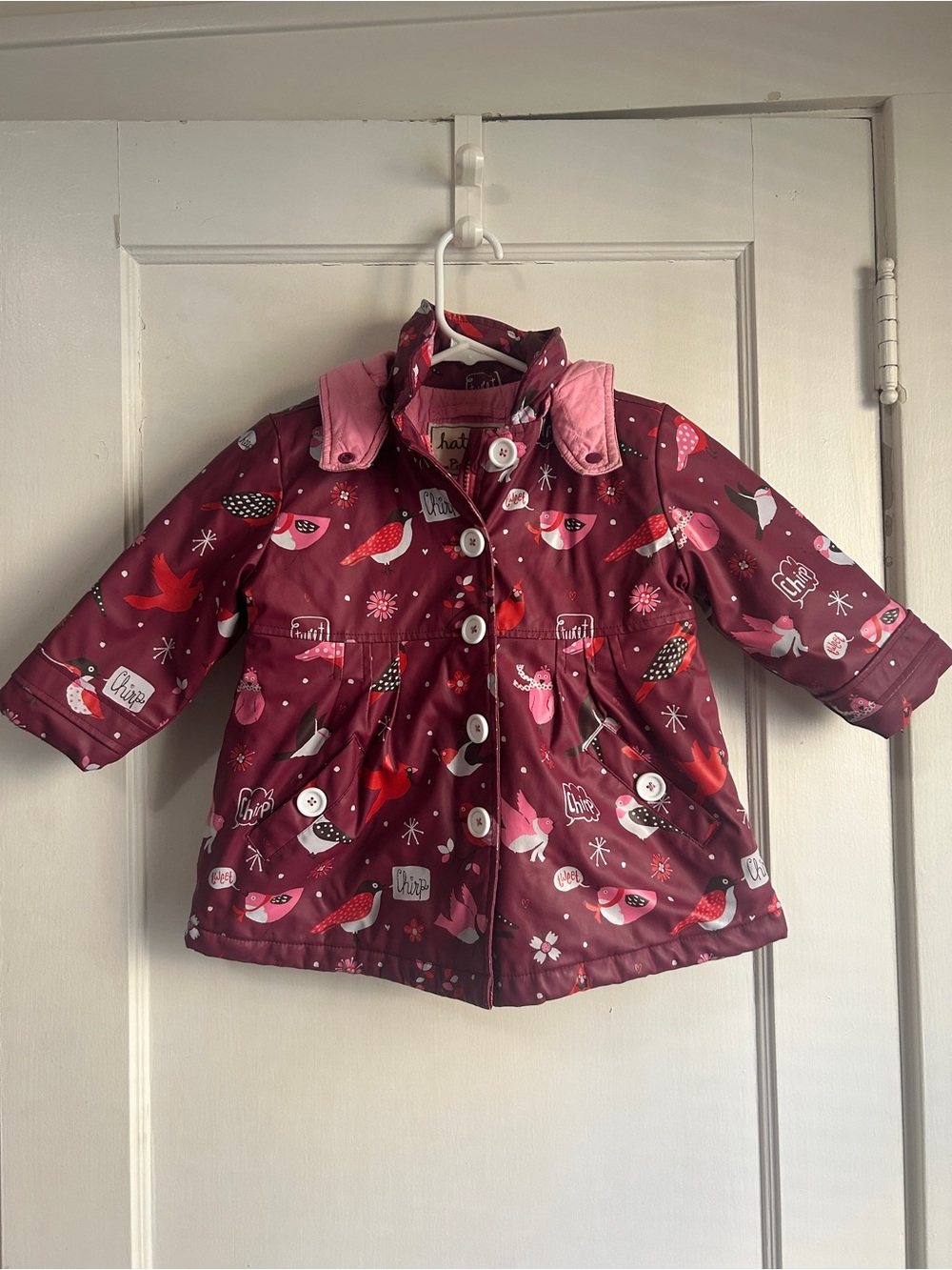Girls' Berry Bird-Print Hooded Jacket with Pink Trim - Size 2